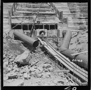 View of 42" sluice pipe above wye after first section of west pipe was in place