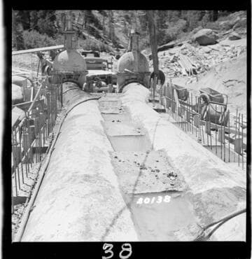 View of east and west 42" pipe lines at lower end after 2nd pour