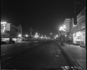 Street lighting in a business district at night