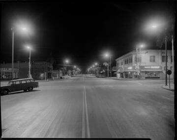Street lighting on a business street corner of Foothill & Glendora