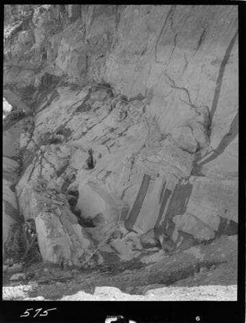 Big Creek - Mammoth Pool - General view of rock structure looking upstream at east abutment