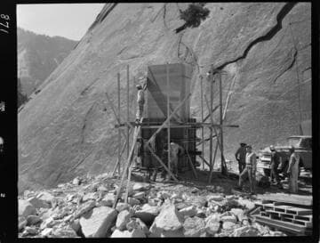 Big Creek - Mammoth Pool - Building piezometer housing on rock toe