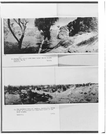 Colorado River - Photos Mohave Canyon and of the town of Needles which would be inundated if a Dam were built in Mohave Canyon captioned