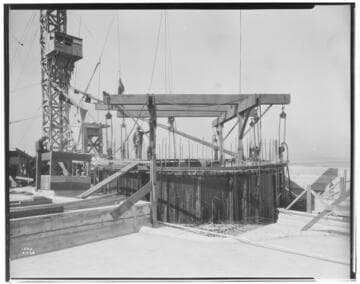 Long Beach Steam Station, Plant #3 - Forms for north stack appearing above roof