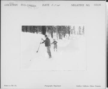 Big Creek, Florence Lake Dam - Men with shovels clearing snow from road over Kaiser Pass