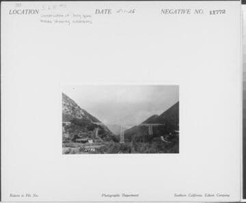 Santa Ana River #3 Powerhouse - Construction of long flume span trestle showing sub-towers