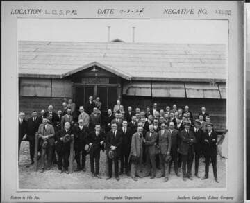 Long Beach Steam Station, Plant #2 - Long Beach Chamber of Commerce standing in front of Mess Hall