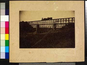 Trestle Work, Potomac Creek. "Potomac Creek Bridge, Acquia Creek and Fredericksburg RR prospective view, April 12, 1863."