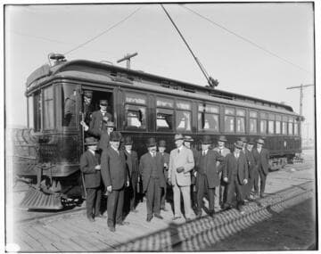 A group shot of inspectors visiting Long Beach Steam Plant. They are standing by the "El Peregrino