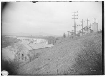 Pedley Substation - Pedley Powerhouse and Transformer House, lower left, from above