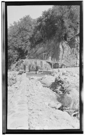 Mill Creek 1, 2&3 Powerhouse - Mill Creek #3 headworks south end of rubble wall F.B