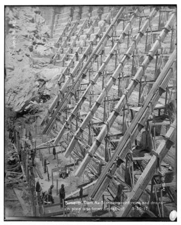 Big Creek Huntington Lake Dams - Base of Dam #3 showing reinforcing & drains in place, also forms being built