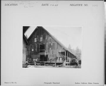 Big Creek, Florence Lake Dam - Camp 62 Warehouse - Exterior. Used for storage of supplies, food, & materials, during the construction of Florence Tunnel and Mono
