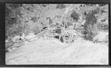 A construction crew working on the Middle Fork headworks at Kaweah #3 Hydro Plant