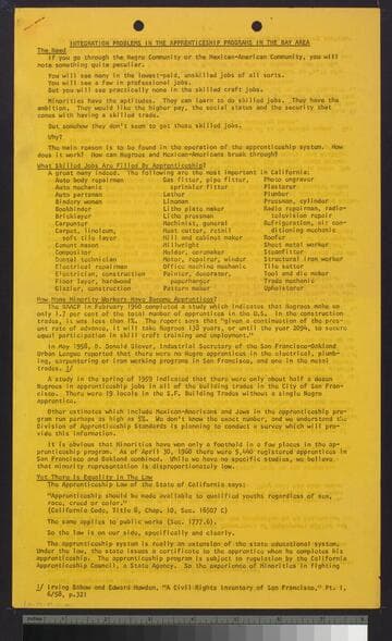 Integration Problems in Apprenticeship Programs in the Bay Area