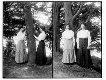 Two young women and trees, Merced Falls, Merced County (two views)