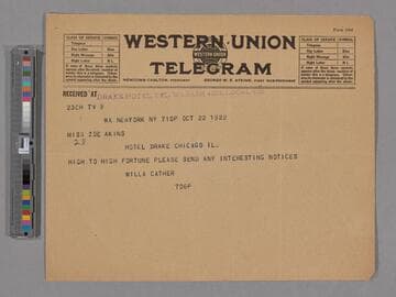 Willa Cather. To Zoë Akins