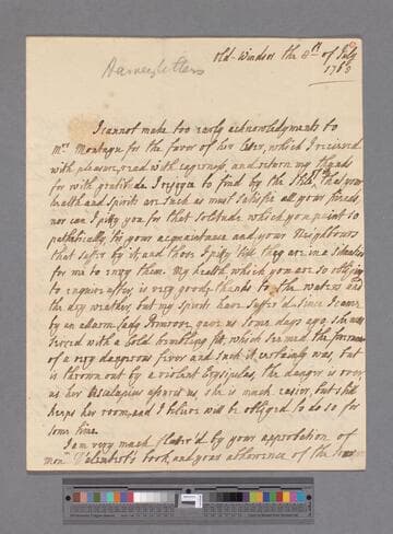 Hervey, Mary (Lepell), Baroness Hervey of Ickworth. Letter to Elizabeth (Robinson) Montagu