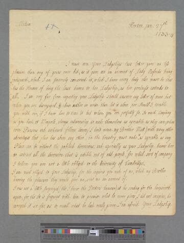 Montagu, Elizabeth (Robinson). Letter to Margaret Cavendish (Harley) Bentinck, Duchess of Portland