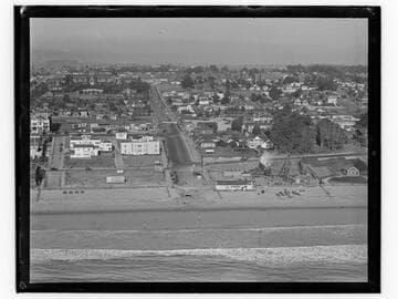 Aerial view of future sites of Edgewater and Casa Del Mar Clubs, Santa Monica, California