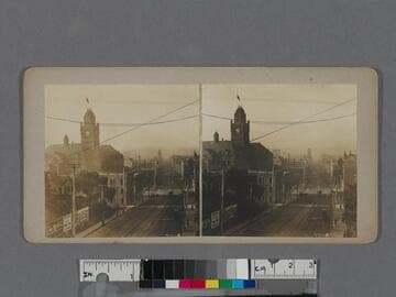 Looking down Broadway from parapet of Fort Hill
