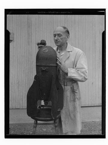 C.R. Klein of Santa Monica with a German Zeppelin bomb