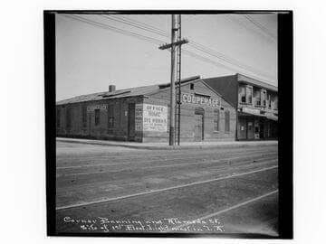 Corner of Banning and Alameda St. Site of 1st elec. light mast in L.A