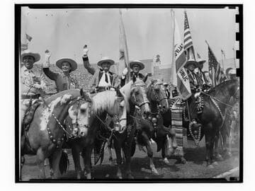 Sheriff Biscailuz with other riders and horses at Sheriff's Rodeo at the L.A. Coliseum