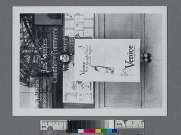 Miss Venice, Thelma Peairs, with Venice bus poster
