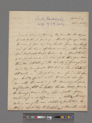 Yorke, Elizabeth (Lindsay), Countess of Hardwicke. Letter to Elizabeth (Charlton) Montagu