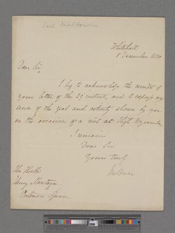 Lamb, William, 2nd Viscount Melbourne of Kilmore. Letter to Henry Montagu