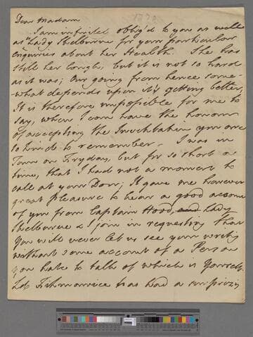 Petty, William, 1st Marquis of Lansdowne. Letter to Elizabeth (Robinson) Montagu