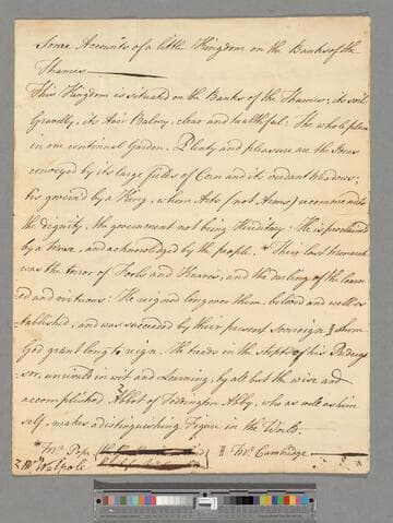 [Unknown author]. Some Accounts of a little Kingdom on the Banks of the Thames