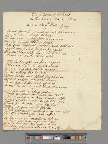 [Unknown author]. "The Negroes Complaint: [a poem in 7 stanzas of 8 lines each]"