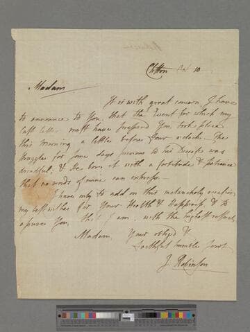Robinson, Sir John, Bart. Letter to Elizabeth (Robinson) Montagu