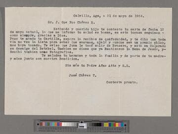 Letter from José Chávez Torres (Calvillo, Aguascalientes) to Paco Chávez Esparza (San José, California)