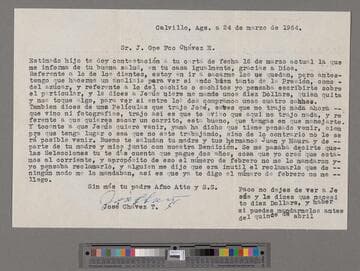 Letter from José Chávez Torres (Calvillo, Aguascalientes) to Paco Chávez Esparza (San José, California)