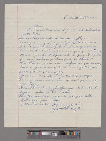 Letter from José Chávez Esparza (Calvillo, Aguascaliente) to Paco Chávez Esparza (San José, California)