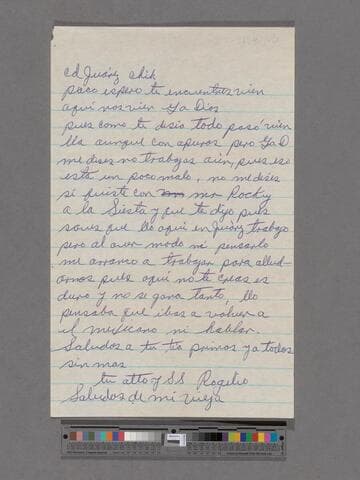 Letter from Rogelio Martínez Serna (Ciudad Juárez, Chihuahua) to Paco Chávez Esparza (San José, California)