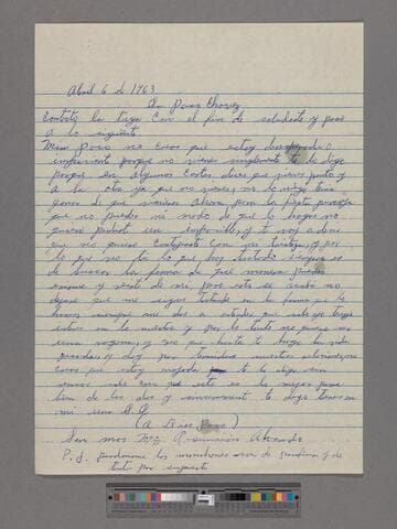 Letter from Asunción Alvarado Loera (Calvillo, Aguascalientes) to Paco Chávez Esparza (Brawley, Califonia)
