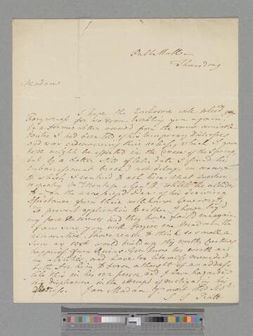 Pratt, Samuel Jackson. Letter to Elizabeth (Robinson) Montagu