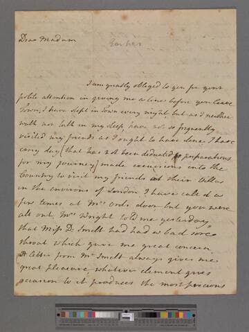 Montagu, Elizabeth (Robinson). Letter to Mrs. Leonard Smelt