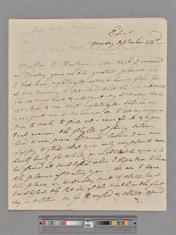 Alison, Dorothea (Gregory). Letter to Elizabeth (Robinson) Montagu
