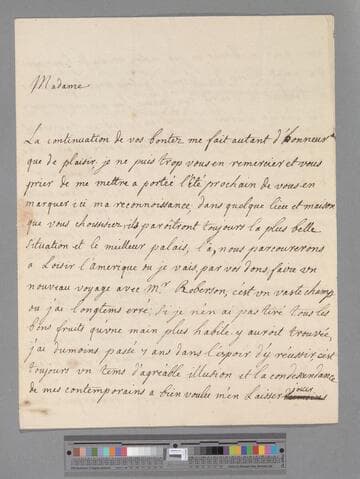 Du Boccage, Marie Anne (Le Page) Fiquet. Letter to Elizabeth (Robinson) Montagu