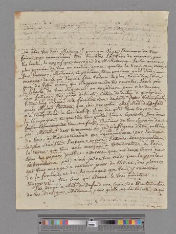 Durey de Meinieres, Octavie (Guichard) Belot. Letter to Elizabeth (Robinson) Montagu