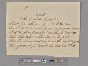 Harcourt, Elizabeth (Venables-Vernon), Countess Harcourt. Apollo: To the English Minerva: [Mrs. Montagu. A poem in 6 lines]