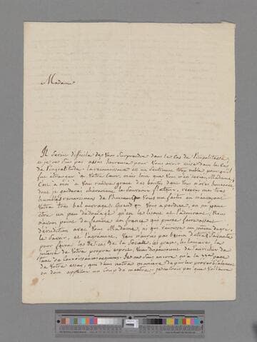Durey de Meinieres, Octavie (Guichard) Belot. Letter to Elizabeth (Robinson) Montagu