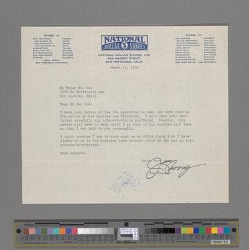 Letter from Joe Shoong to Peter SooHoo