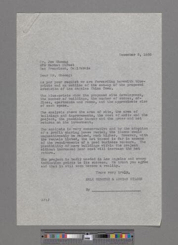 Letters from Webster and Wilson, Architects to Joe Shoong