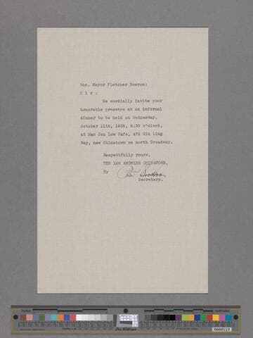 Invitation from Peter SooHoo to Fletcher Bowron